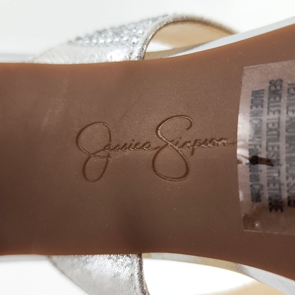 Jessica Simpson Women Silver Rhinestone Double Strap Slip On High Heel Sandal 9M - Picture 13 of 16